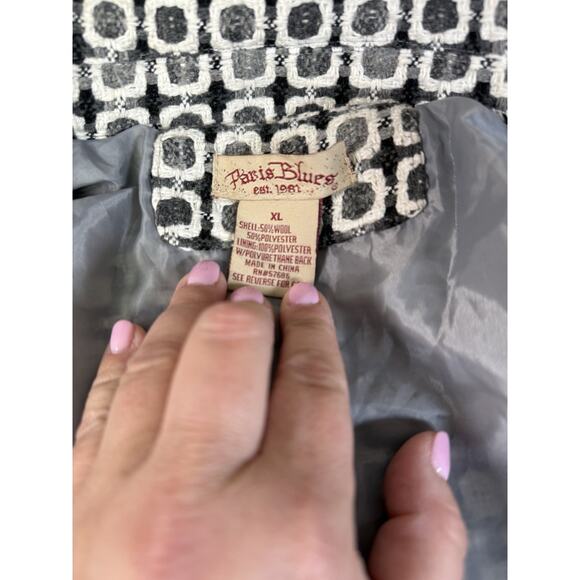 PARIS BLUES YK2 Check Window Plaid Woven Wool Blend Pea Coat Size XL - Picture 7 of 8